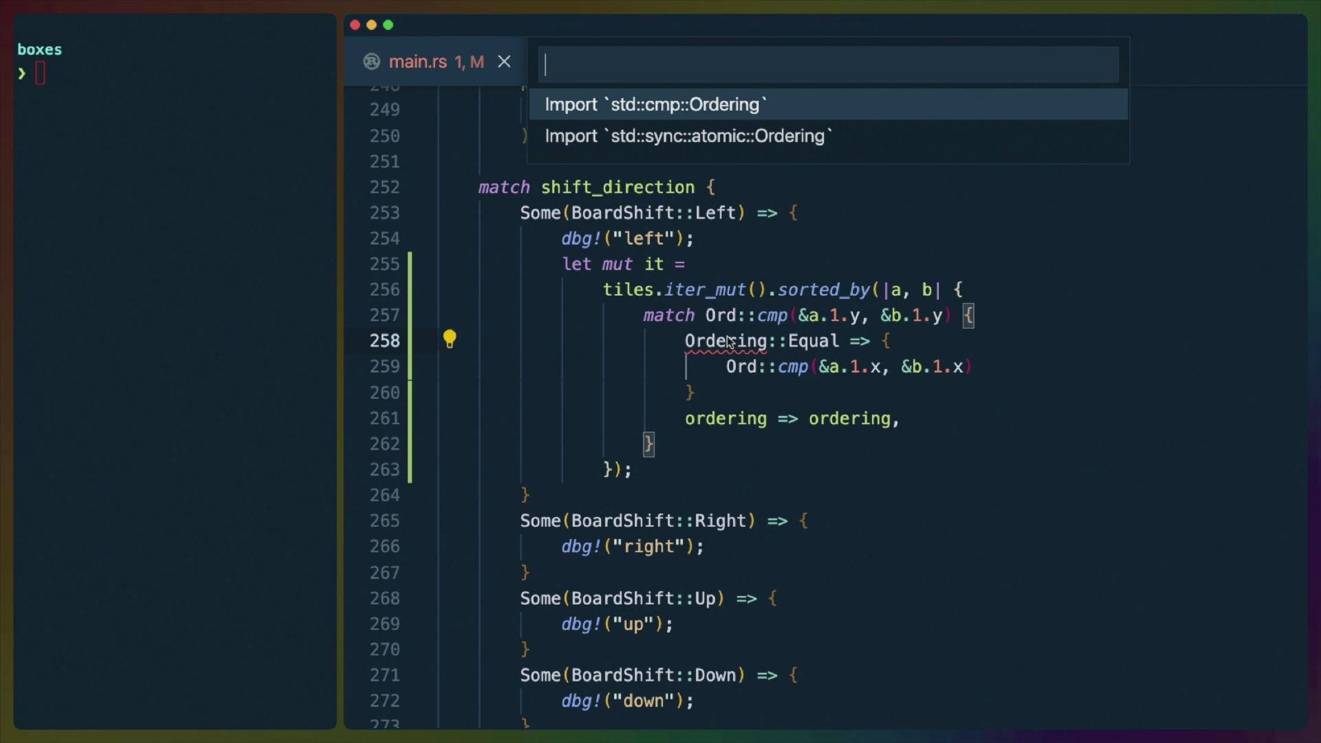 Sorting Tiles using Ordering and Iterators